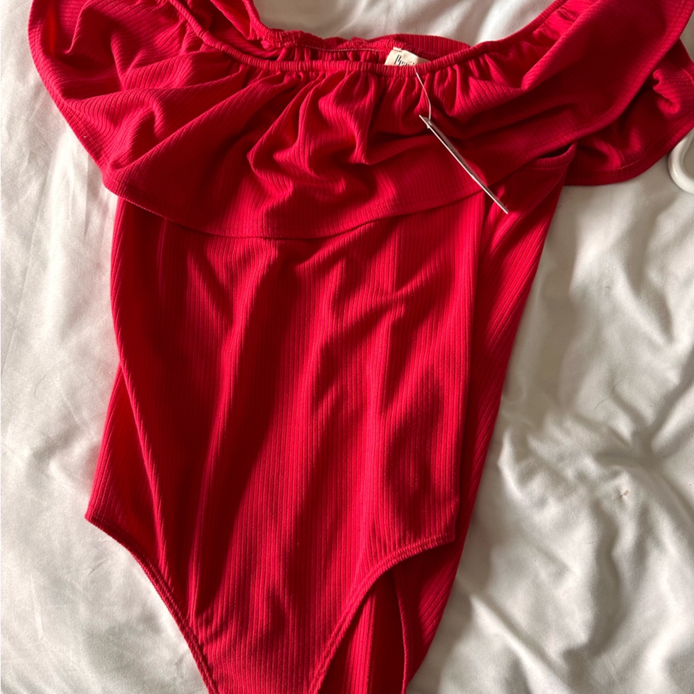 Off shoulder red body suit